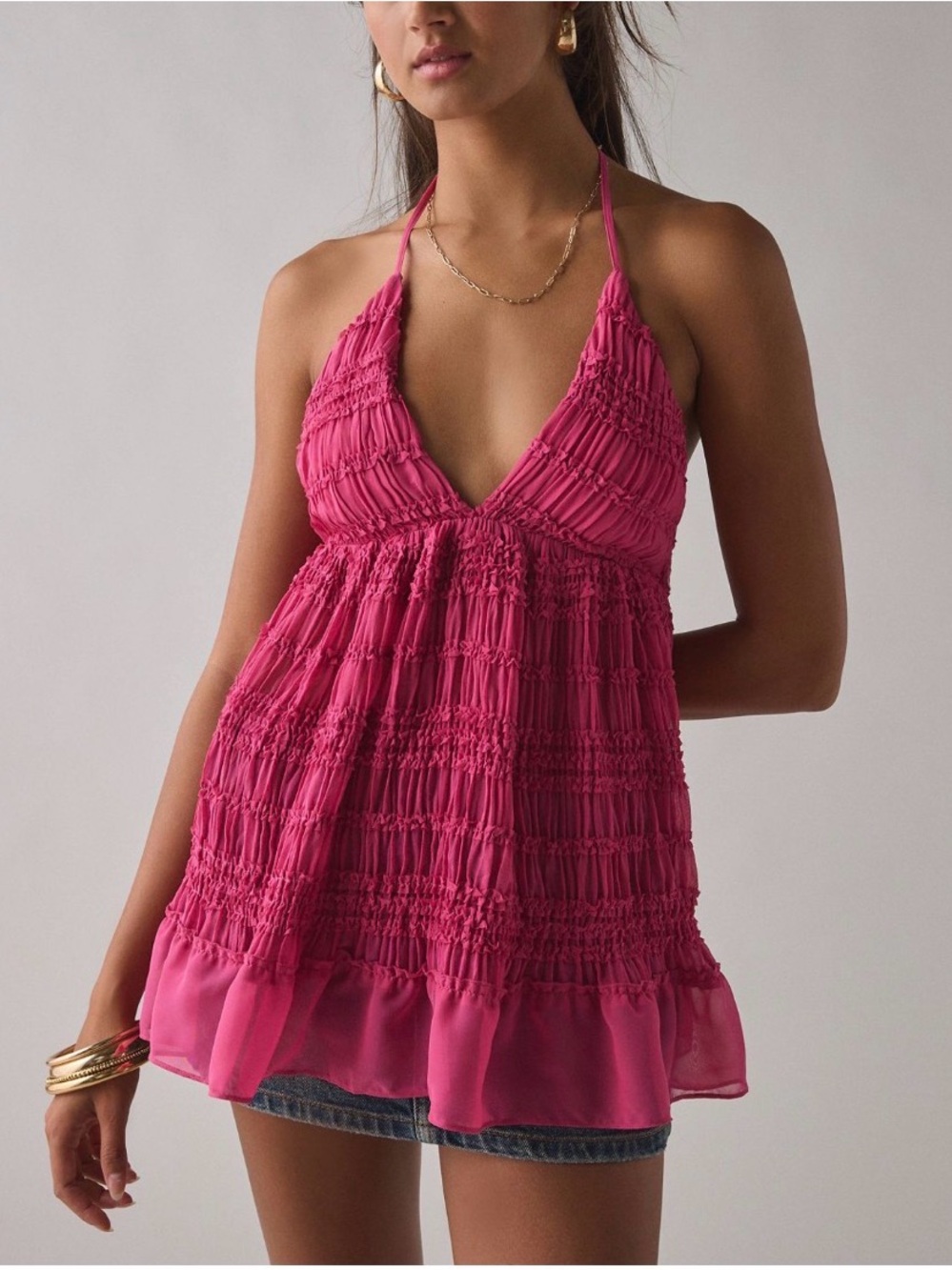 Kimchi Blue Edith Ruffle Babydoll Tunic Halter Top